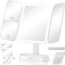 Rechargeable Lighted Makeup Mirror with 7X/5X/1X Magnification, Vanity Mirror with Lights, Trifold Makeup Mirror for Travel , 3 Lights Colors & Adjustable Brightness, 360 Rotation & Detachable Design (Pearly White)