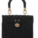 KUANG! Handwoven Rattan Bag for Women Woven Straw Square Crossbody Bag Vintage Basket Purse Beach Tote Bag