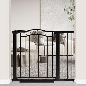 29.5"-40.5" Extra Wide Baby Gate, Pressure Mount Metal Long Dog Gates for House Stairs Doorways, Auto Close Safety Child Gate with Walk Thru Door No Drilling, Tension Pet Gate Indoor for Kids, Black