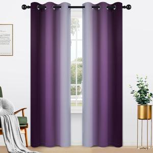Yakamok Light Blocking Ombre Curtains, Greyish White and Purple Gradient Color Curtains, Room Darkening Grommet Window Drapes for Bedroom(Purple, 50x64 Inch, 2 Panels)