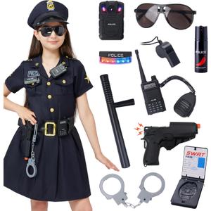 Spooktacular Creations Girl Police Costume, Toddler Police Officer Costume Set, Cop Outfit for Kids Halloween DressUp, Cosplay, Carnival, Themed Party (Small, 5-7 yrs)