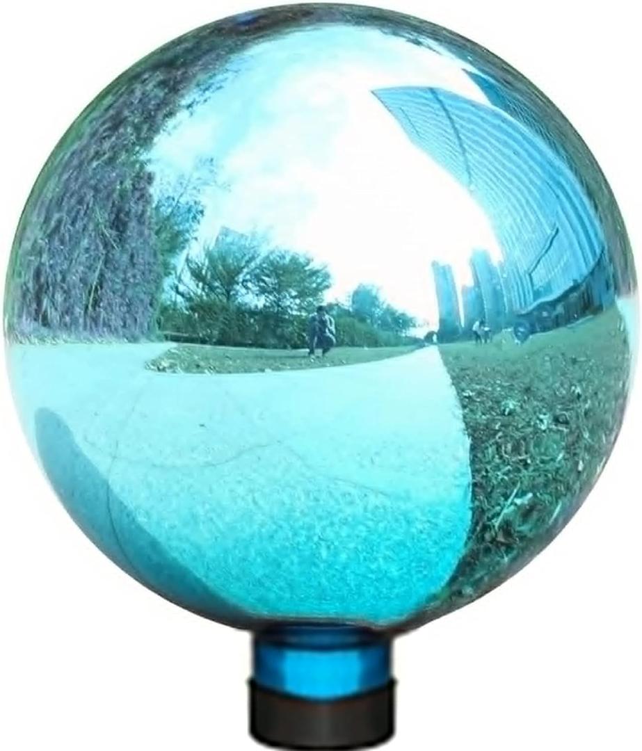 VCUTEKA Gazing Ball, Glass Mirror Polished Hollow Ball Reflective Garden Sphere, Gazing Globe for Home Garden Lawn Outdoor Ornament Yard Decorative 10-Inch, Blue