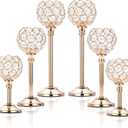 OwnMy Set of 6 Tealight Candlestick Holders - Metal Crystal Bowl Candelabras, Tall Votive Candlestick Holders - Elegant Candle Centerpiece for Dining Table Wedding Decor, Gold