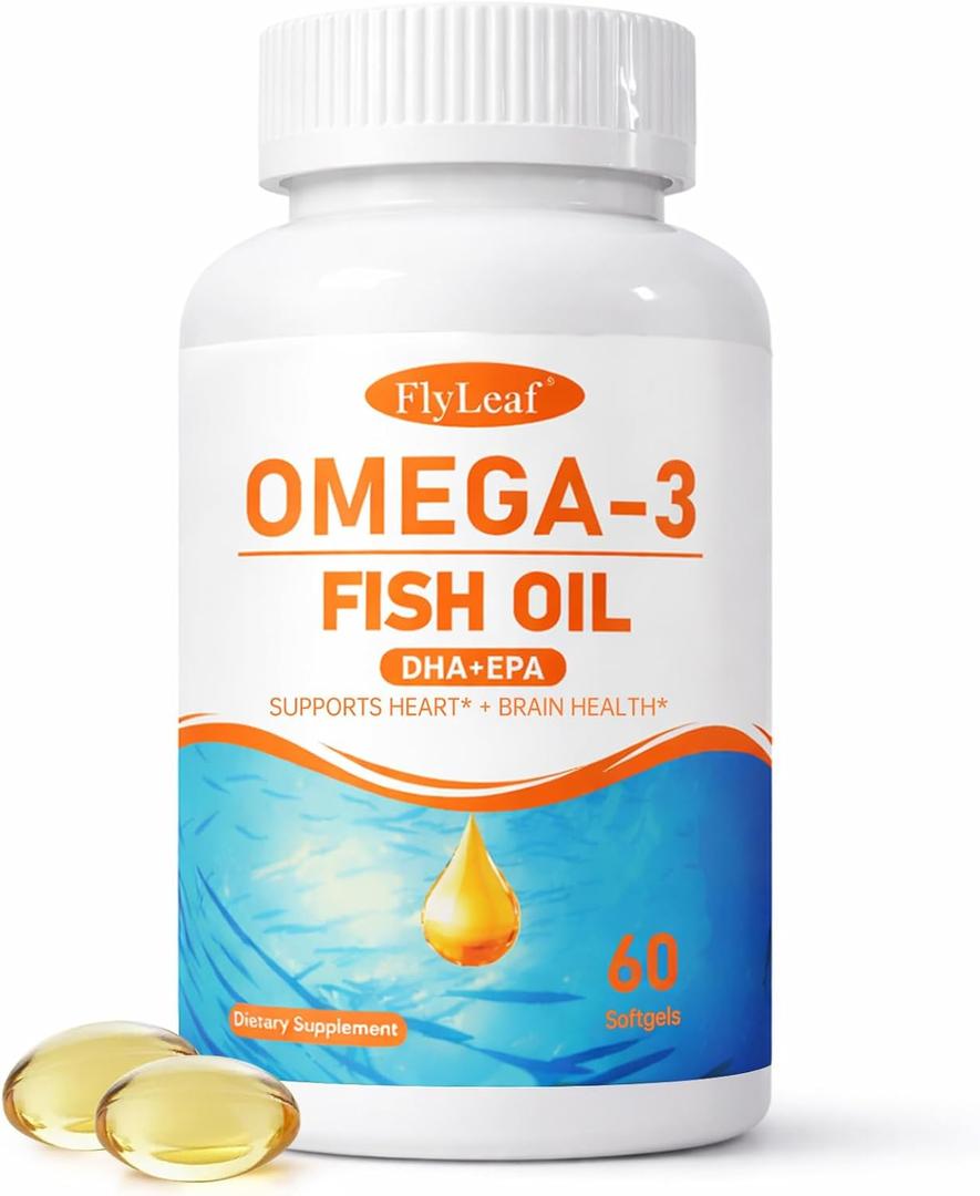 2 x Omega 3 Fish Oil Supplement - 308mg DHA & 154mg EPA, One Daily Burpless Softgel for Brain, Eye & Heart Health - Wild Caught, No Fishy Aftertaste - 60 Count, BBD:  10/03/29