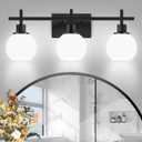 Dpyrrhic Modern Vanity Lighting Fixtures,3-Light Black Bathroom Lighting Fixtures Over MirrorBathroom Wall Mounted Vanity Light with Milky White Glass Lampshade for Living RoomBedroomHallway