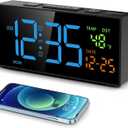 Netzu Alarm Clocks for Bedrooms, Digital Clock with Date, Temperature and Weekday, Manual DST, Snooze, 2 Alarms, 4 Volumes for Living Room, Home, Bedside Desk (Black and Blue)