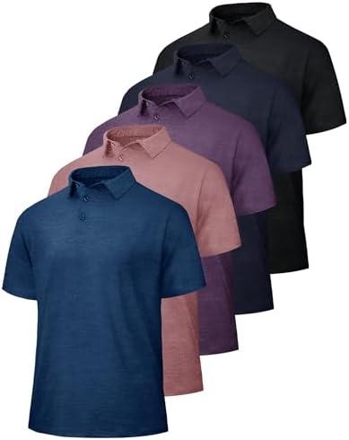 BOOJO 5 Pack Polo Shirts for Men - Quick Dry Moisture Wicking Performance Short Sleeve Mens Golf Shirts for Work Athletic Small