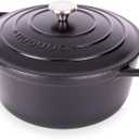 Nuovva Enamelled Cast Iron Dutch Oven Pot with Lid  6.4 Quart Non Stick Casserole Pot  Heavy Duty & Oven Safe up to 500 F for Bread Baking, Braising, Stews, Roasting  28cm Black (6.4-Quart - Deep)