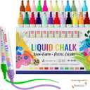 Chalk Markers for Blackboard 24 Colors Wet-Dry Erasable Liquid Chalk Marker, Dust Free Chalk Pen with 6mm Reversible Bullet & Chisel Tip for Car, Window, Glas, Whiteboard, Chalkboard, Mirror, Calendar