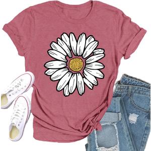 Daisy Shirts for Women Marguerite Daisy Floral T-Shirt Wildflower Tee Tops (S)