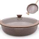 AIKENBBKK Ceramic Frying Pan with Lid, 14 Inch Saute Pan, Non Stick Frying Pans, 2-In-1 Large Cooking Pan, Nonstick Skillet, Compatible with All Stoves, PTFE & PFOA Free, Brown