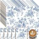 6 Sets Blue and White Floral Cork Placemats with 6 Coasters, 16x12 Inches Heat Resistant Cork Backed Table Mats, Square Coasters for Rustic Kitchen Dinner Table Setting Supplies