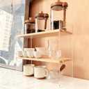 Coffee Station Organizer 2 Tier, Solid Wood Mug Shelf for Coffee Bar,Matcha Station,Tea Storage - Holds Mugs,Beans,Syrup,Cups,Tirrers (Transparent Acrylic, 15.4" L x 5.7" W x 13.4" H)