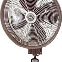 HydroMist Oscillating Wall Mounted Outdoor-Rated Fan, 3-Speed Cord Control, Hard Resin Mold-Resistant Fan Blade with Mounting Bracket and Black Vinyl Cover, Very Quiet Running, 18, Dark Brown