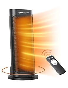 Space Heater, TaoTronics PTC 1500W Fast Quiet Heating Ceramic Tower Heater Oscillating Portable Heater with Remote Control for Indoor Use Thermostat ECO Mode 12H Timer LED Display, Black, Large