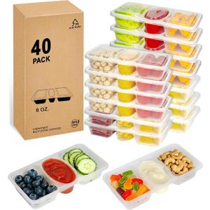 MACTANO 8 OZ Reusable Snack Containers with Lids, New 3 Compartment Condiment Snack Pack Containers 40 Sets
