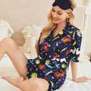Ekouaer Pajamas for Women Silk Soft Sleepwear Short Sleeve Button Down Pjs Satin Top and Shorts 2 Piece Lounge Set Mermaid,Small (S)