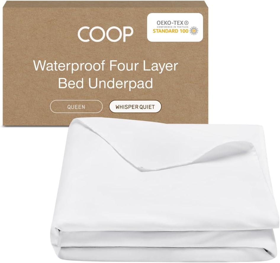 Coop Home Goods Waterproof Four Layer Bed Underpad for Incontinence, Queen, Washable Mattress Pad, Reusable Waterproof Mattress Cover, Bed Pads for Adults, Seniors, Children, Pets, Queen (60x39.5)