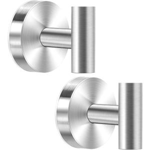 Suction Cup Hooks for Shower, Towel Hook for Bathroom Wall, 2 Pack No-Drill Wall Hanger for Kitchen, Glass, Mirror, Tile to Hang Robes, Loofah(Silver)