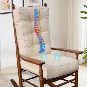 YZ HOME Rocking Chair Cushion, Set of Thicken Seat & Back Chair Cushions with Memory Foam, Non-Slip Chair Pad with Ties for for Indoor&Outdoor Rocker, Beige, 22x17x5/17x17x5 (Cream)