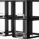 Vtopmart 4 Pack Large Stackable Storage Drawers,Black,Easily Assemble Acrylic Bathroom Closet Undersink Organizers and Storage,Plastic Bins for Kitchen Cabinets,Pantry,Makeup,Medicine Organization