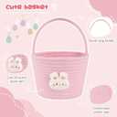 OIAHOMY Gift Basket with Handle, Personalized Baby Basket for Kids, Woven Rope Gift Empty for Toys, Baby Treasure Hunt Baskets with Wooden Card for Boys and Girls - Pink