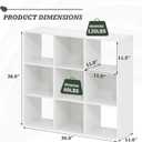 9-Cube Storage Organizer, Reversible Bookcase Shelf, Open Cube Bookshelf, Large Modern Storage for Living Room, Bedroom & Office, White