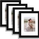 Hongkee 9x12 Picture Frame Set of 4, Made of Real Glass and Rustic Black Frame - Display Picture 6x8 with Mat or 9 x 12 Without Mat, 9 by 12 Photo for Wall or Tabletop