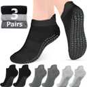 AURUZA Grip Socks for Women Men Pilates Grip Socks Non Slip Yoga Sock with Grips for Barre Barefoot Hospital Grippy Sock (Large, Black/Dark Grey/Light Grey)