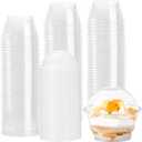 Lyellfe 100 Pack Dessert Cups with Dome Lids, 5 oz Clear Plastic Cups, Disposable Ice Cream Cups for Take Away Food Dessert Cupcake and Fruit