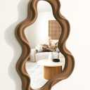Irregular Wall Mirror Living Room Decor, Cloud Decorative Mirrors with Flocking Touch, Modern Wavy Mirror for Hallway Entryway Staircase Bedroom, Over the Door Wall Art Decoration (Brown) (16x10")