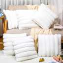 Mixweer 6 Pcs 18x18 Inch Faux Fur Plush Decorative Throw Pillow Covers Soft Plush Striped Couch Pillow Covers Faux Fur Pillow Covers for Sofa Couch Bedroom Living Room Party (White)