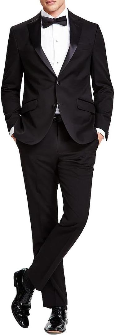 Kenneth Cole Men's Performance Fabric Tuxedo, Formal Suit for Black Tie, 42, Black
