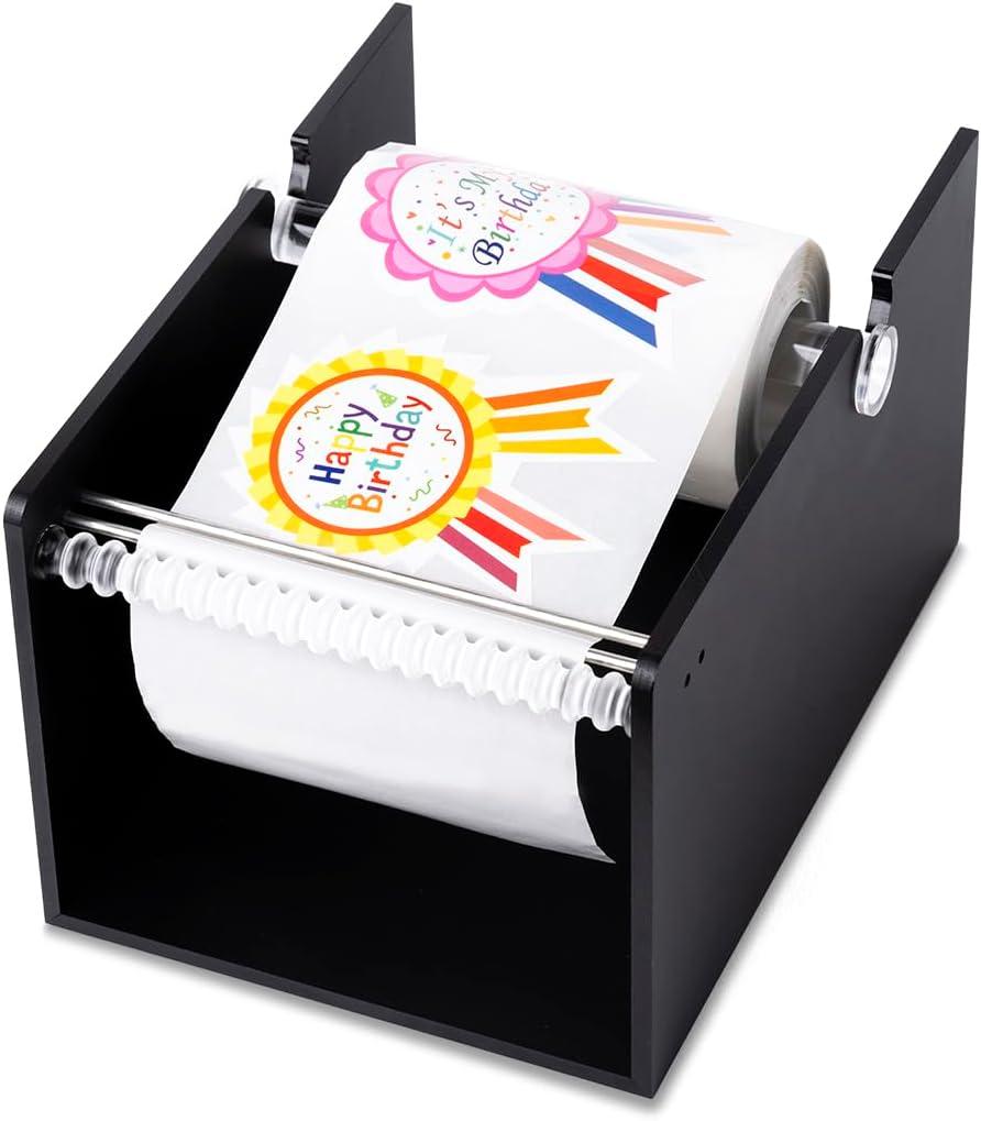 Manual Label Sticker Dispenser for Rolls of Stickers - Adjustable Tabletop Acrylic Holder for Multiple Rolls in Classroom, Business, Home