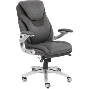 NBF Avanti Faux Leather Executive Office Chair Desk Chair - Ergonomic Chairs with Flip Arms - Modern Office Chair with Iridescent Silver Finish - Lumbar Support Chair (Gray) (Grey)