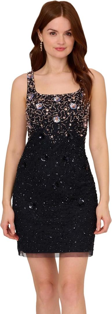 Adrianna Papell Women's Petite Beaded Tank Dress, Size 10 (Black)