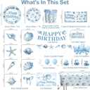Seashell Birthday Decorations, Blue Coastal Beach Party Decorations All-in-One Set Serves 25, 233PCS Ocean Theme Supplies with Banner Backdrop Tableware Tablecloth Balloons Cake & Cupcake Toppers