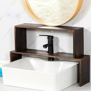 2 Pcs Over The Sink Shelf Bathroom Organizer 23. 62 Inch Wood Kitchen Sink Shelf Over Faucet Pedestal Countertop Storage Rack for Bathroom, Bedroom, Kitchen(Dark Brown)