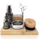 Striking Viking Beard Grooming Kit for Men with Shampoo, Oil, Balm, Brush, Wooden Comb, Mustache Scissors - 7-Piece Sandalwood Caddy for Beard Growth (7 Peice Set)