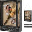 AW BRIDAL 11X16 Large Shadow Box Picture Frames Deep Shadow Boxes Display Cases with Removable Shelves and Drawers, Black Wooden Memory Boxes for Keepsakes with Slot Ideas, Black（love Story）, 11x16 in