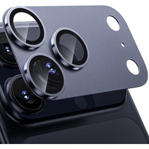 WSKEN for iPhone 17 Pro Max Camera Lens Protector - [Military Grade Shatterproof] [Strong Adhesion] Metal Aluminum Alloy Tempered Glass Camera Screen Protector, Blue Titanium