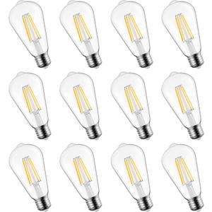 Brightown 12 Pack LED Edison Bulbs, 6W, Equivalent 60W, High Bright 2700K Warm White,750 Lumens, Non-Dimmable, E26 Medium Base ST58 Antique Filament Bulbs with 83+ CRI for Ceiling Fan Bathroom Porch