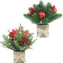 2PCS Small Christmas Tree,Tabletop Mini Xmas Tree,9" Artificial Little Potted for Christmas Decor,Suitable for Weddings, Holidays, Christmas and Other Festivals (Star/Ball)