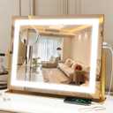 Vanity Mirror with Lights 22"x18", Lighted Makeup Mirror with 10X Magnification, Smart Touch 3 Colors Dimmable, 360 Rotation, Women Gift, Dresser Mount, Bathroom (Gold)