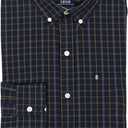 Izod Men's Big and Tall Performance Comfort Long Sleeve Gingham Button Down Shirt (Black)