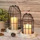Rustic Wire Metal Cloche Set of 2 Candle Lantern Decorative Indoor Outdoor Vintage Cage Candle Holders Modern Farmhouse Decor for Fireplace Mantle Entryway Living Room Kitchen Dining Table Centerpiece
