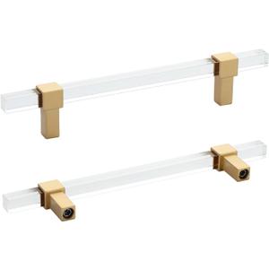 Peaha 10 Pack Kitchen Cabinet Handles Acrylic Drawer pulls 5 Inch Gold Cabinet pulls Square Clear Acrylic Dawer Handles for Kitchen Bathroom,Zinc Alloy Base (Hole Center:5in(128mm), Brushed Brass-3)