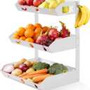 GOENDR Fruit Basket for Kitchen Counter  3 Tier Metal Fruit Bowl with Banana Hanger, Convertible to 2 Tier, Large Capacity Countertop Organizer for Fruit Vegetables Bread Snack Produce Storage