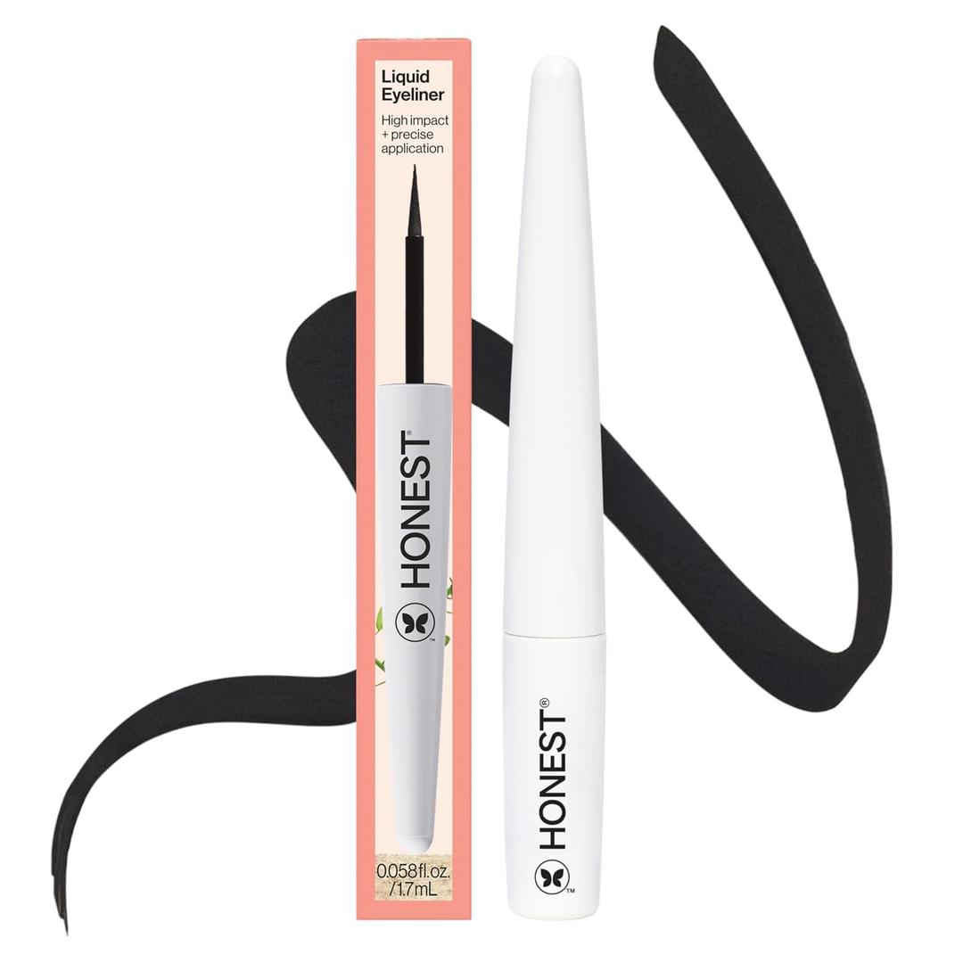Honest Beauty Longlasting Liquid Eyeliner, Flake Proof, Precise Application, Hypoallergenic, Vegan, Cruelty-Free, Black, 0.58 fl oz