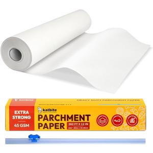 Katbite Heavy Duty Parchment Paper Roll for Baking, 12 in x 262 ft Non-Stick Baking Paper for Cooking, Baking Cookies, Grilling, Air Fryer and Steaming (1Pack) (White)